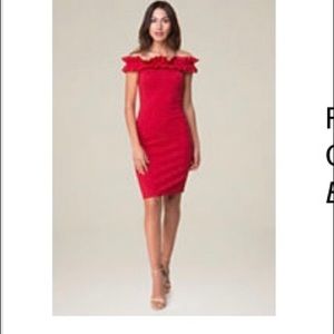 Bebe High Risk Red Ruffled Off the Shoulder Dress